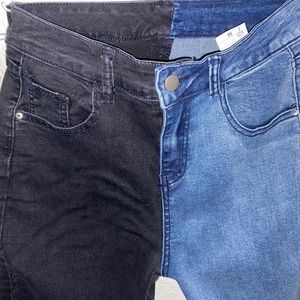 High waisted-color block jeans